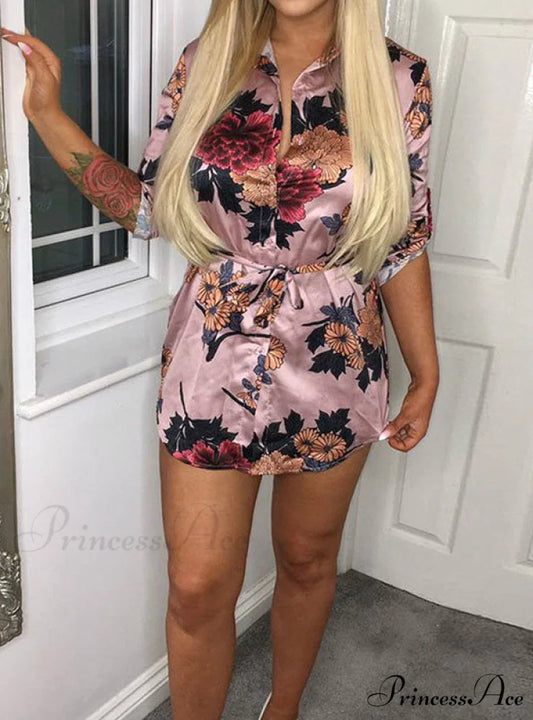Flowered Gown Women Notched Long Sexy Warm-Season Design Arm Split S / White