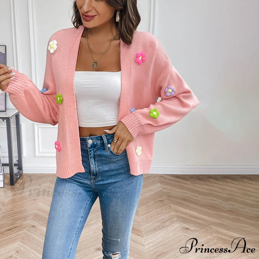 Flowered Knitted Cardigan