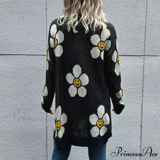 Flowered Longline Cardigan with Buttons