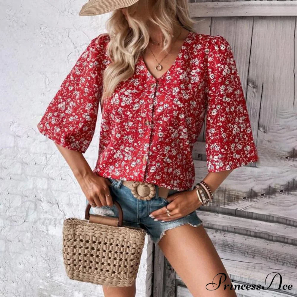 Flowered Loose Blouse