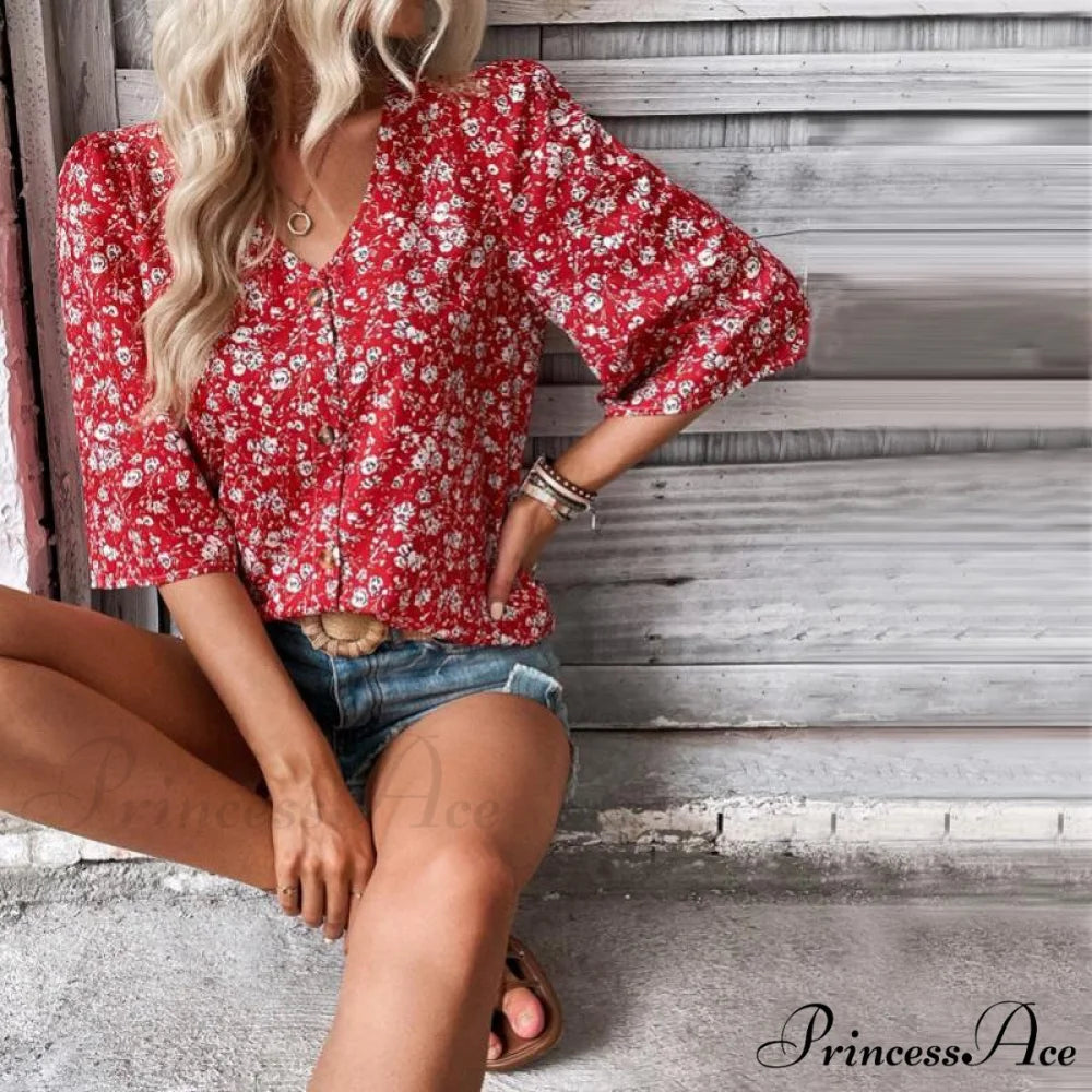 Flowered Loose Blouse