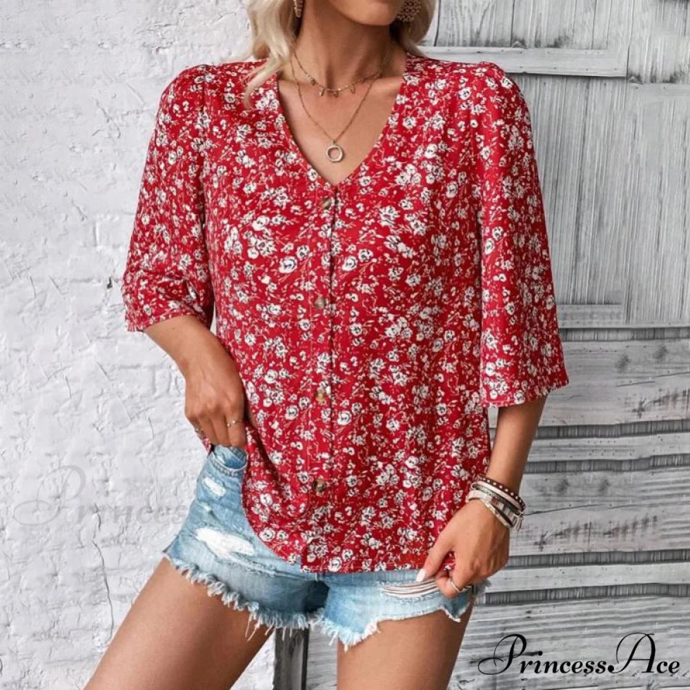 Flowered Loose Blouse