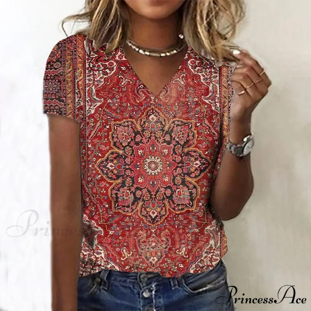 Flowered Red T-Shirt Red / S