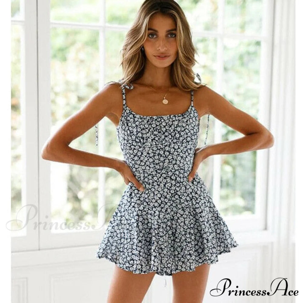 Flowers Print Vintage Bohemian Dresses Blue / S