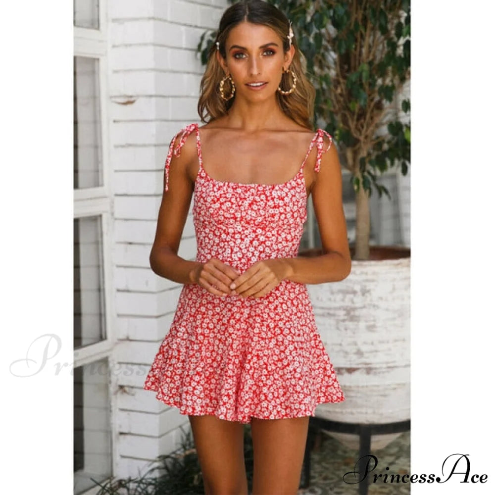 Flowers Print Vintage Bohemian Dresses Red / S