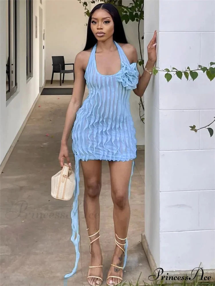 Flowery Transparent Frilled Mini Dress minidress-250223