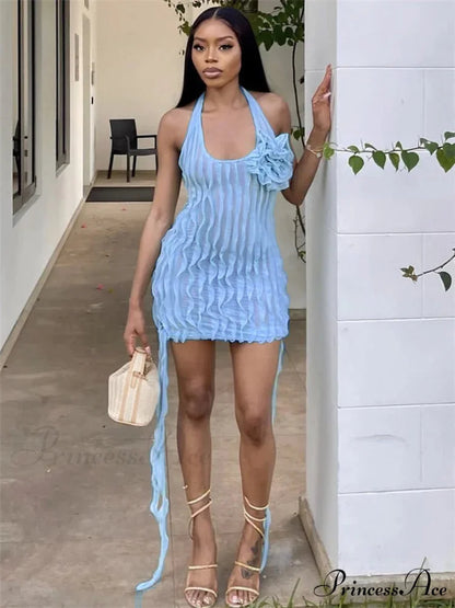 Flowery Transparent Frilled Mini Dress minidress-250223