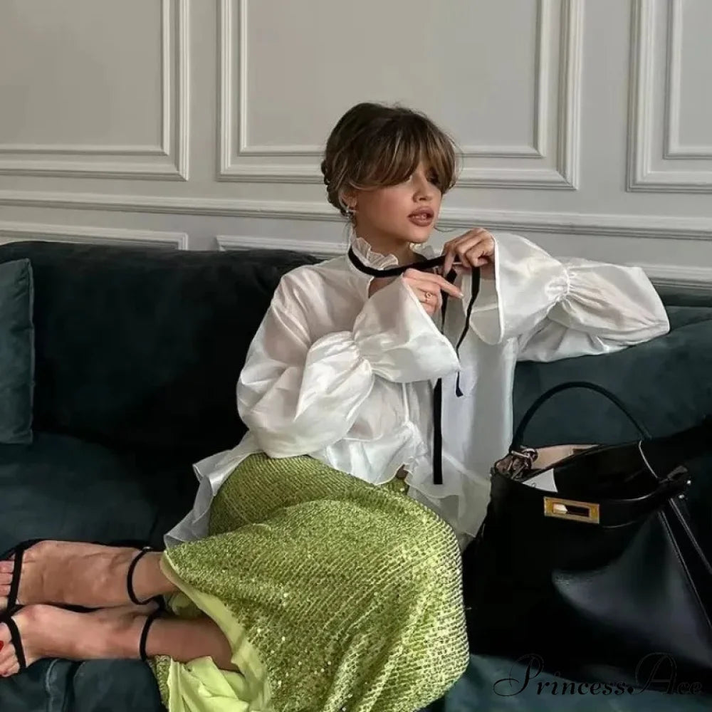 Flowing Ivory Frilled Top WHITE / S blouse-250223