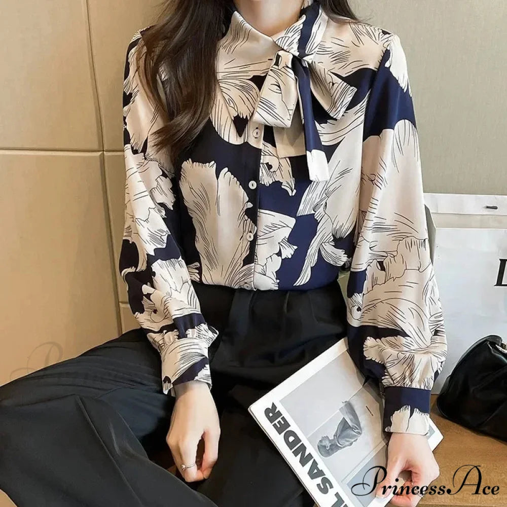 Flowy Blossom Button Up Long Sleeve Blouse blouse-250126