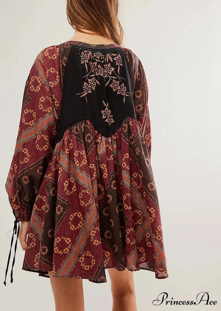 Flowy Flower Bohemian Short Dress bohodress-250126