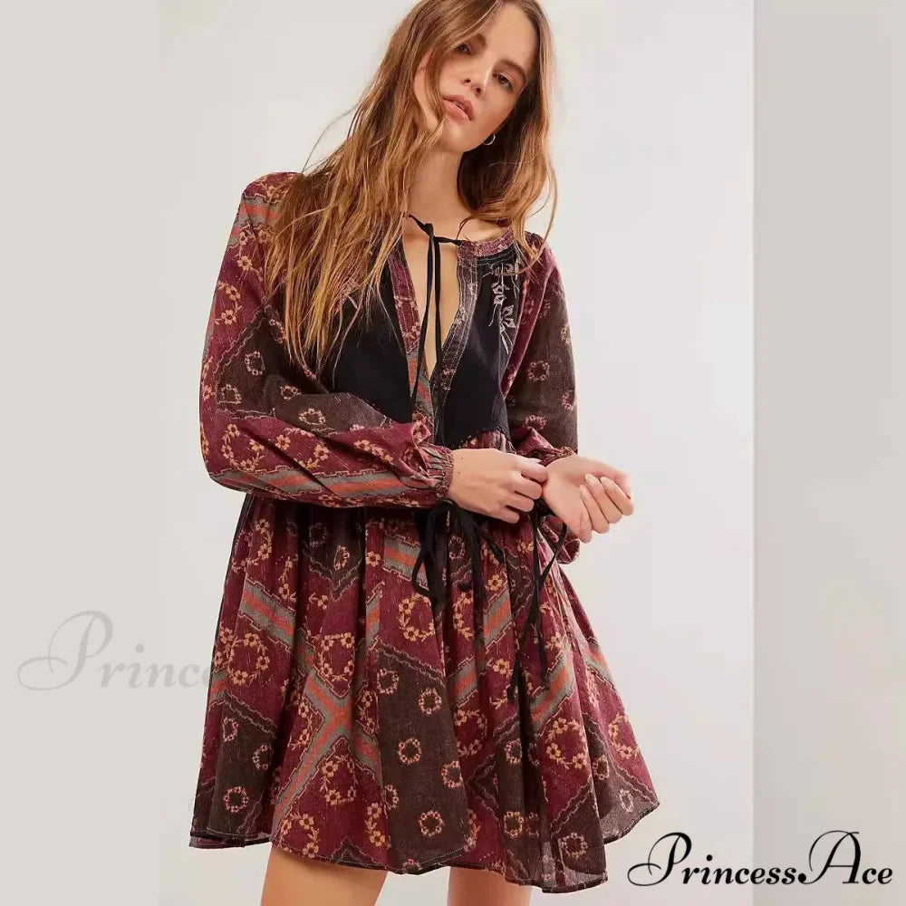 Flowy Flower Bohemian Short Dress bohodress-250126