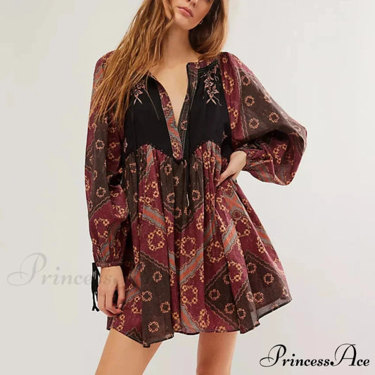 Flowy Flower Bohemian Short Dress bohodress-250126
