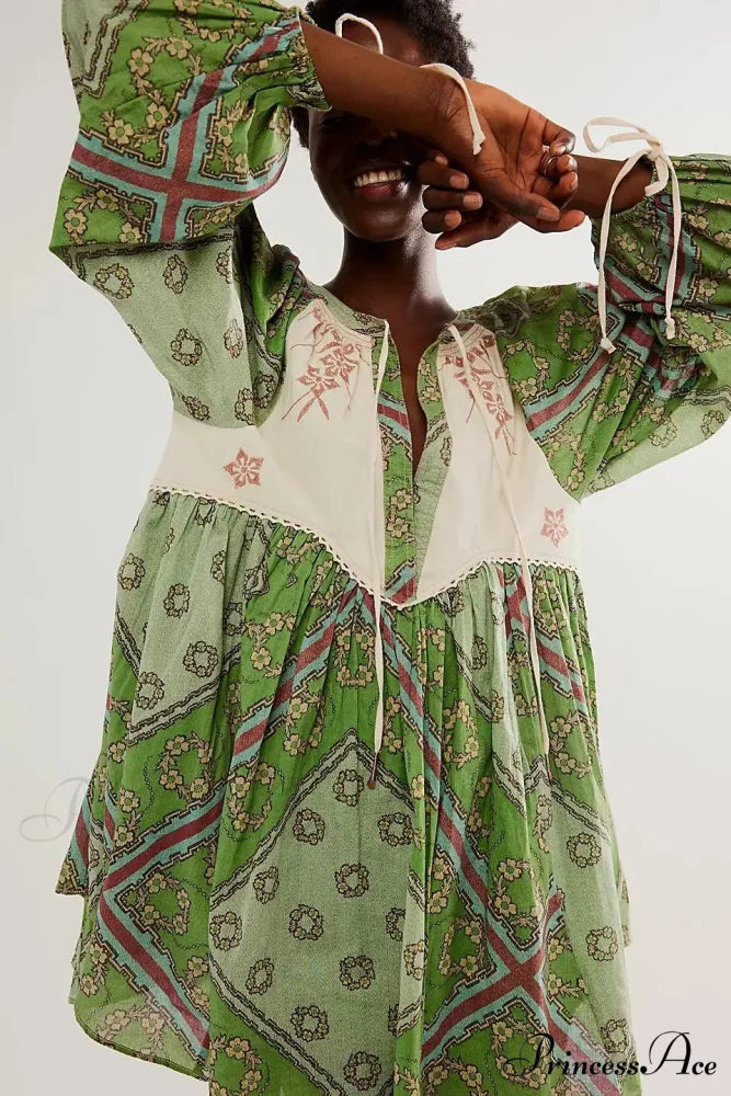 Flowy Flower Bohemian Short Dress bohodress-250126