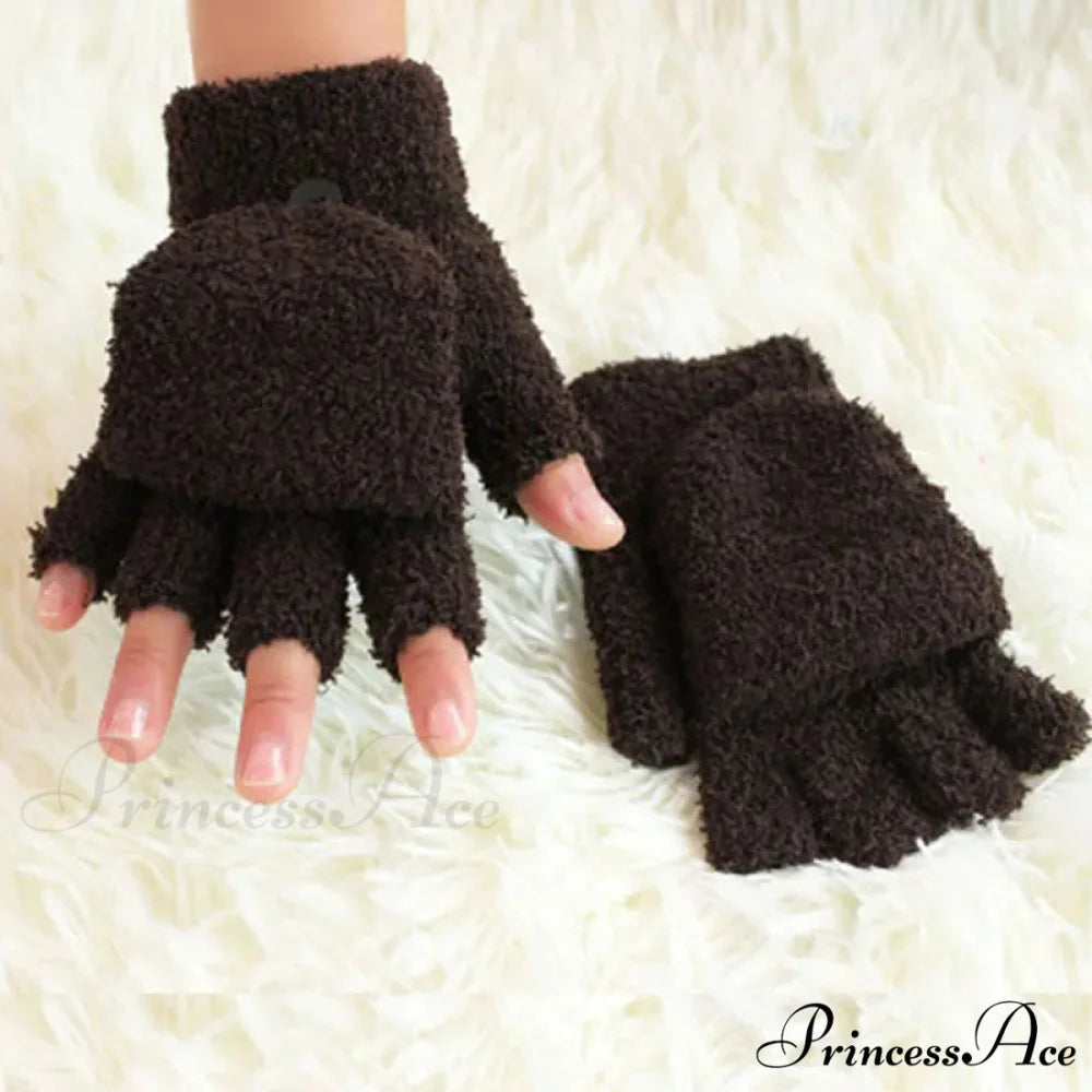 Fluffy Bear Cat Paw Claw Fingerless Winter Gloves - Korean Style Gift for Christmas D-coffee