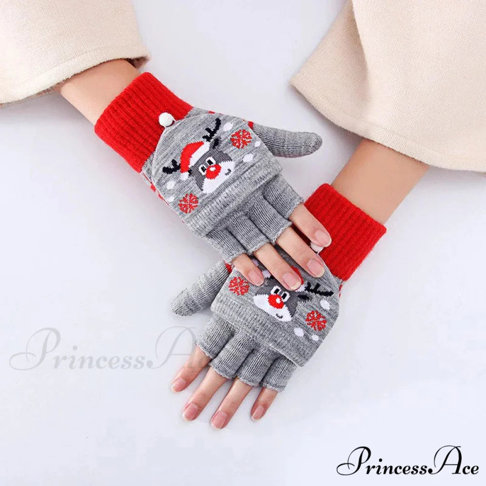 Fluffy Bear Cat Paw Claw Fingerless Winter Gloves - Korean Style Gift for Christmas red 1