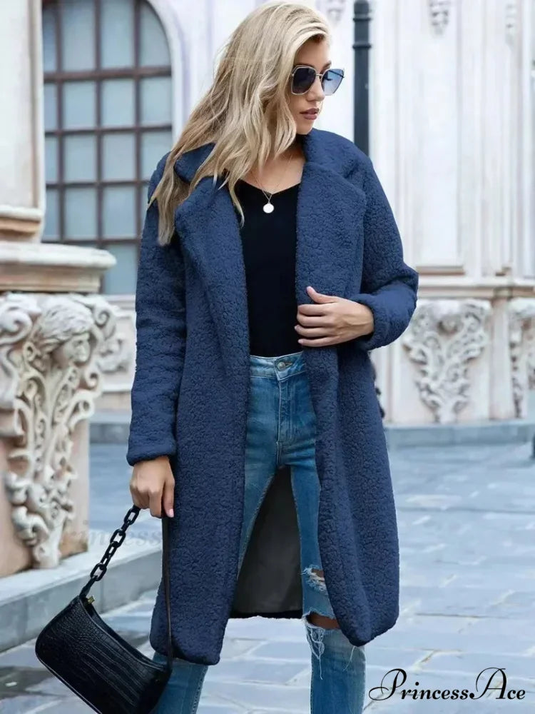 Fluffy Bear Soft Turtleneck Overcoat Navy Blue / S overcoats-241228