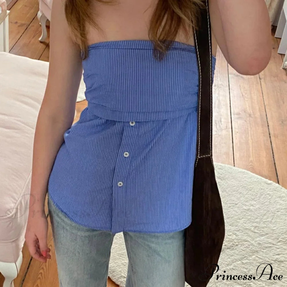 Folded Bandeau Shirt Crop Top Blue / S croptop-250223