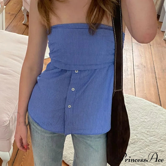 Folded Bandeau Shirt Crop Top Blue / S croptop-250223