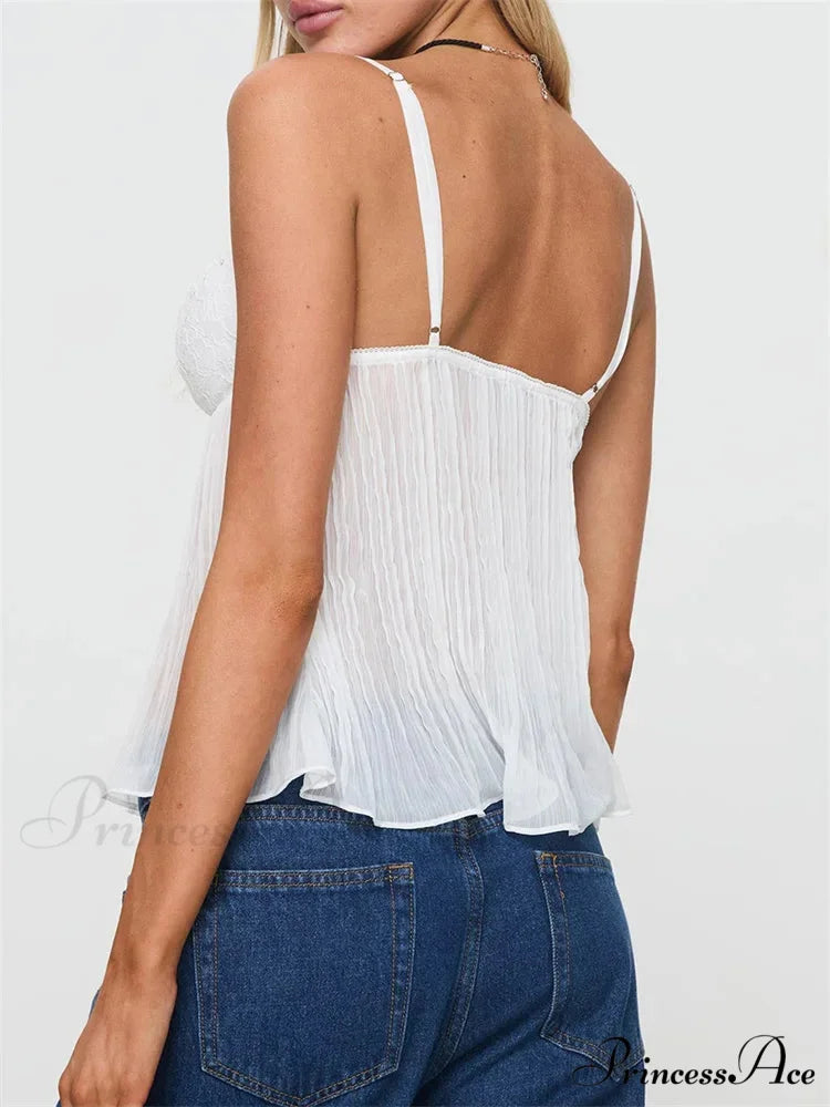 Folded Ribbon Lace Transparent Crop Top croptop-250126