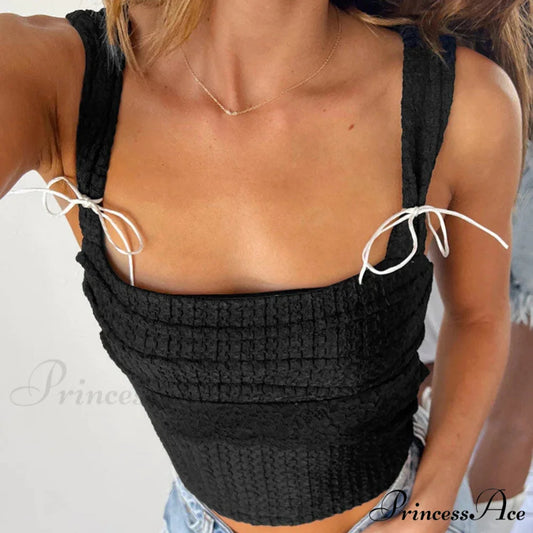Folded Ribbon Square Crop Top black / S croptop-250223