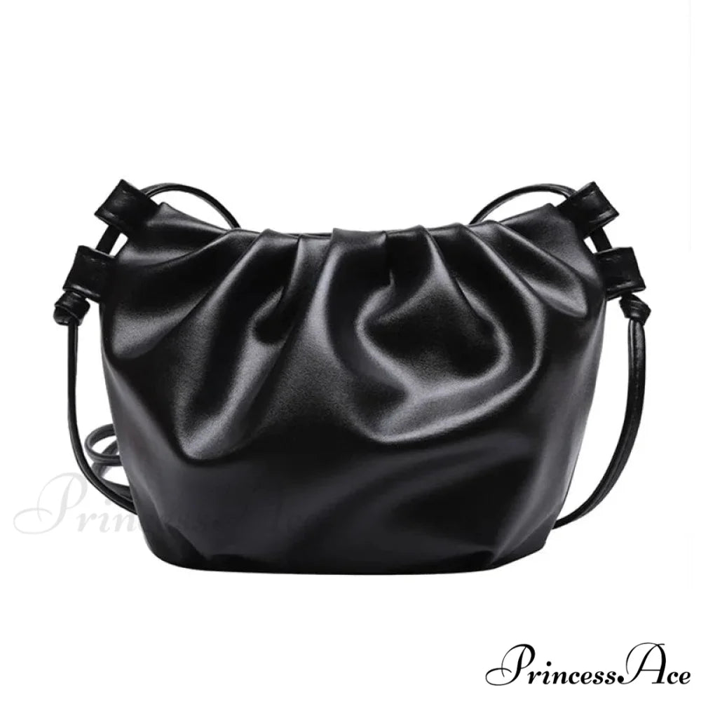 Folded Small Zipper Cloud Crossbody Bag Black crossbody-250126