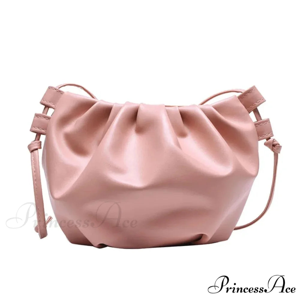 Folded Small Zipper Cloud Crossbody Bag Pink crossbody-250126