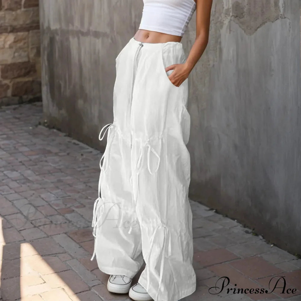 Folded Wide Leg Athletic Bow Tie Trousers pants-241228