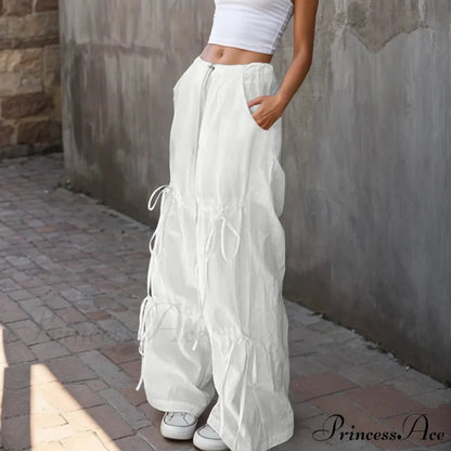 Folded Wide Leg Athletic Bow Tie Trousers pants-241228