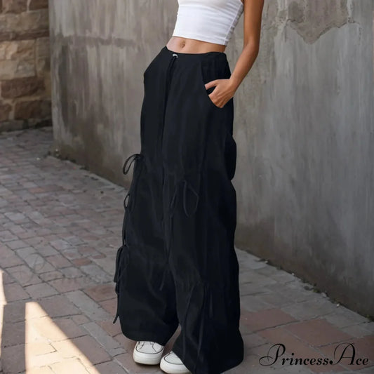 Folded Wide Leg Athletic Bow Tie Trousers pants-241228