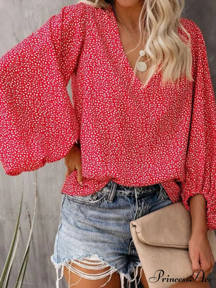 for Blouse Arm Flowered Long Women