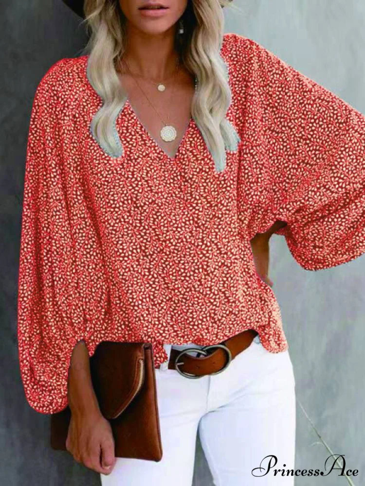 for Blouse Arm Flowered Long Women Orange / S