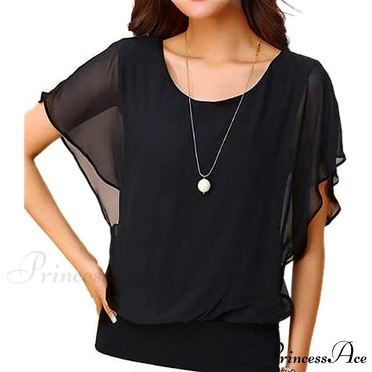 for Chiffon Blouse Casual T-Shirt Top Brief Arm Women Black / S