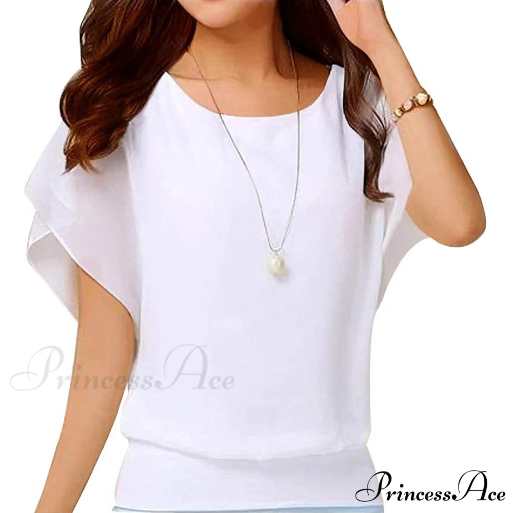 for Chiffon Blouse Casual T-Shirt Top Brief Arm Women White / S