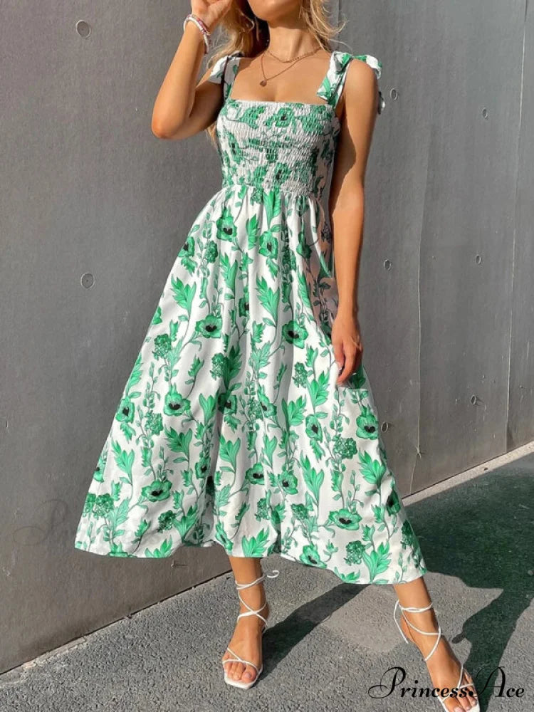 for Flowered Design Tiered Gown Smocked Women