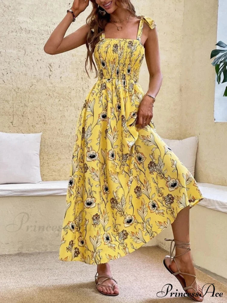 for Flowered Design Tiered Gown Smocked Women