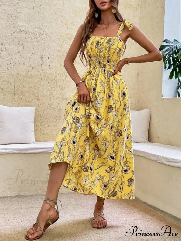 for Flowered Design Tiered Gown Smocked Women