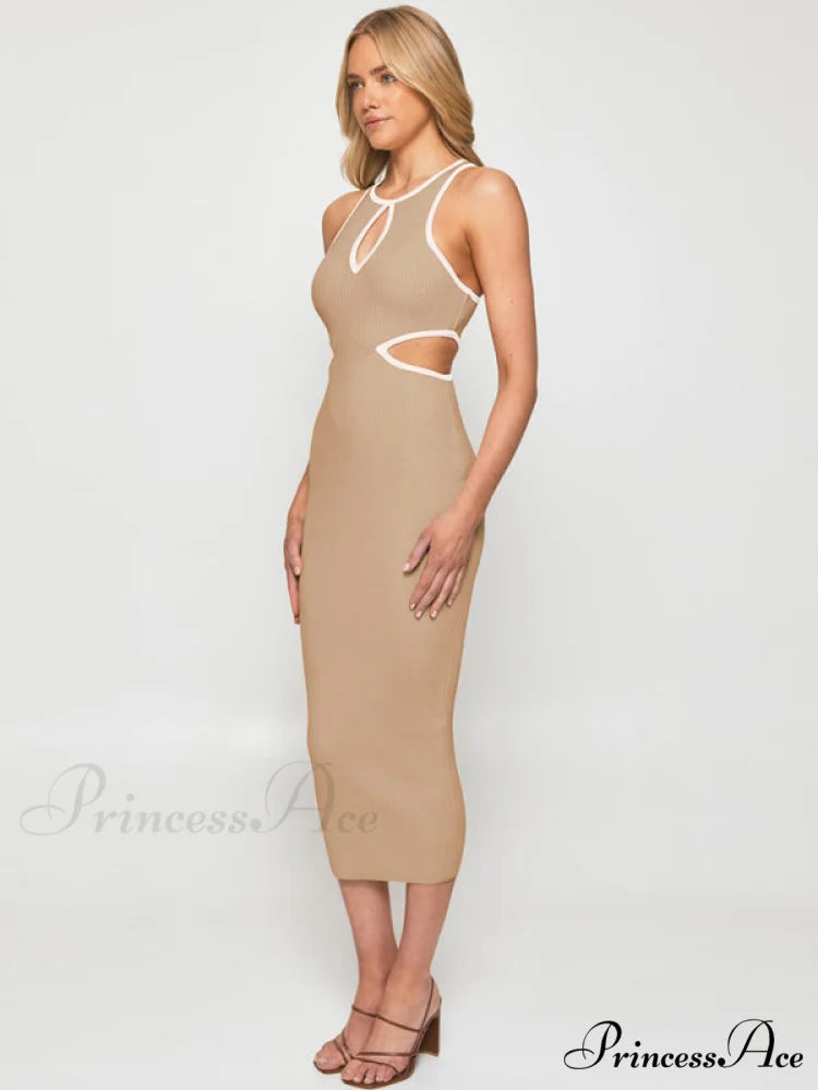 for Gown Figure-hugging Cutouts Midi Women Brown / S