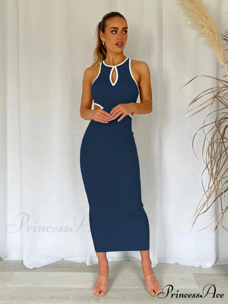 for Gown Figure-hugging Cutouts Midi Women Champlain Blue / S