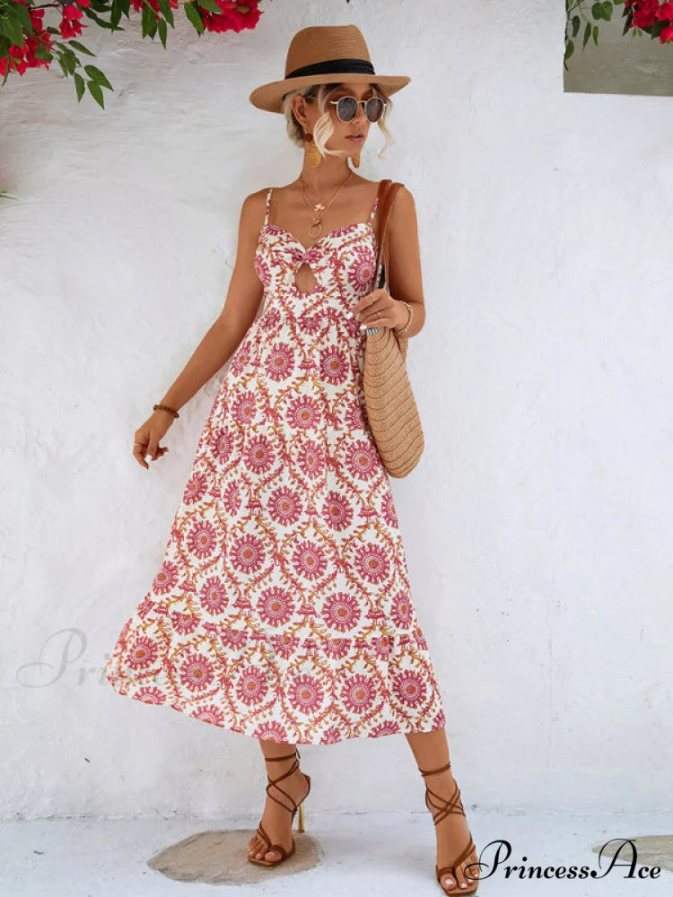 for Gown Midi Flowered Keyhole Women Rose Red / S