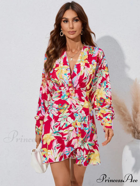 for Gown V-neck And Flare Fit Wrap Flowered Women