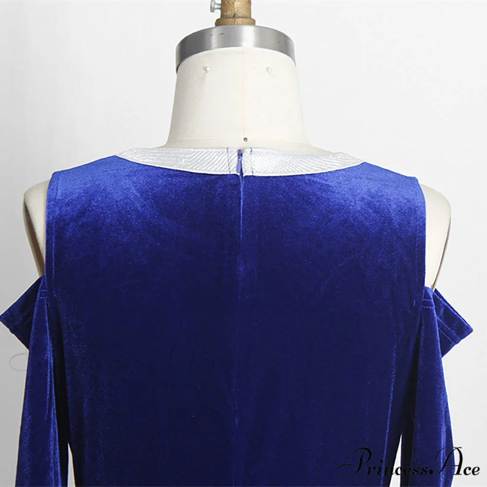 for - Mermaid - Full-Length Ruffle Formal Velvet Evening Vintage Party Long Women Gown Peplum with Gown Blue Dress