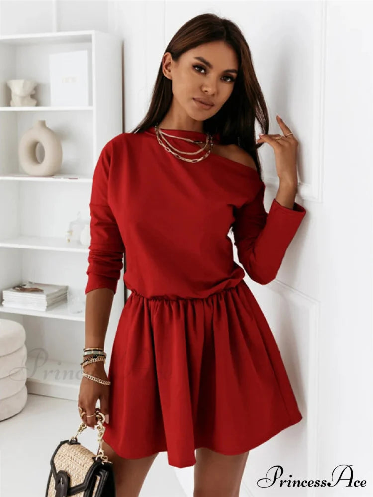 for Off Shoulder Solid Arm Gown Long Color Women Red / S