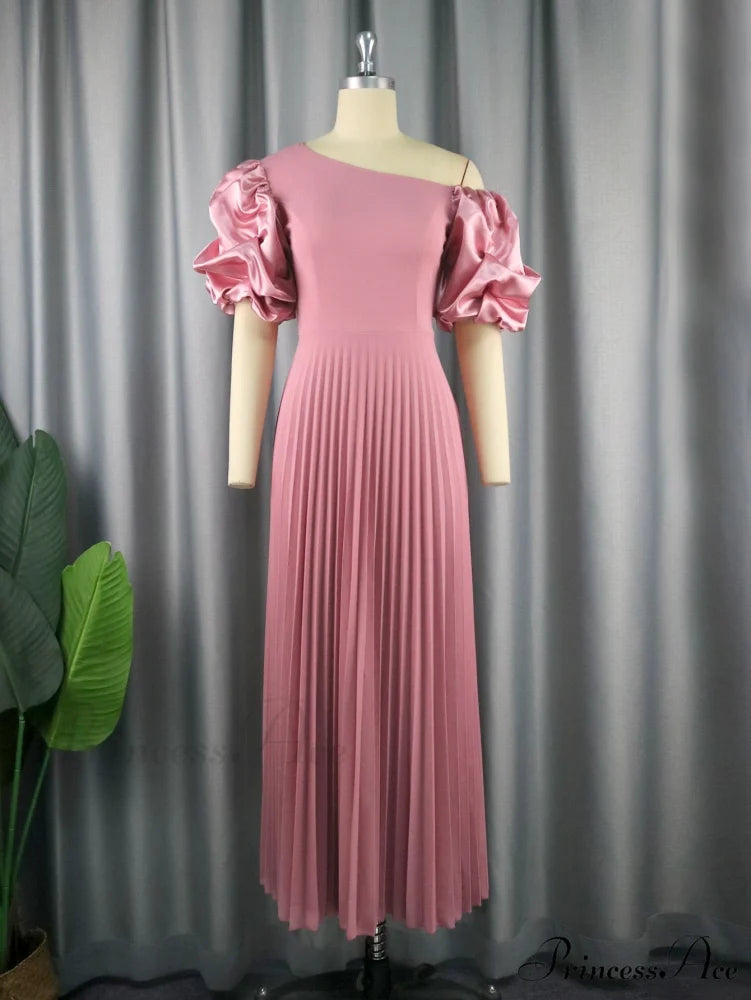 for Pink Gown Full-Length Arm Shoulder Evening Cold Ruched Women