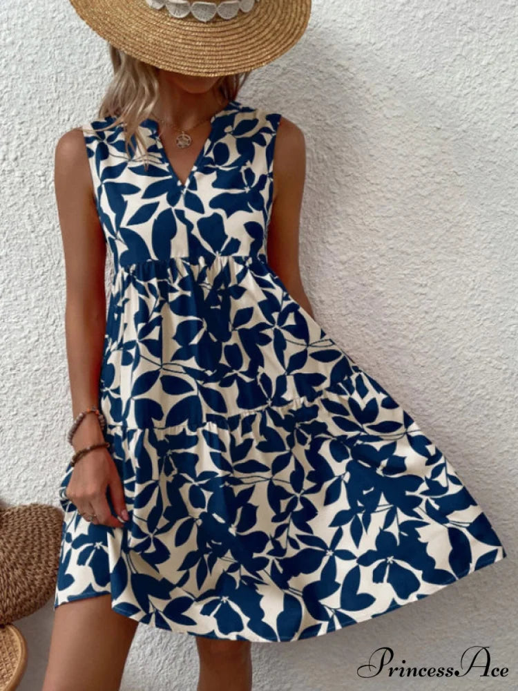 for Tiered Design Sleeveless Minidress Flowered Ruffle Women