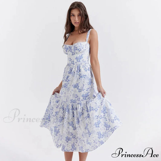 Form-fitting Flared Holiday Dress Blue / S vacationdress-250223