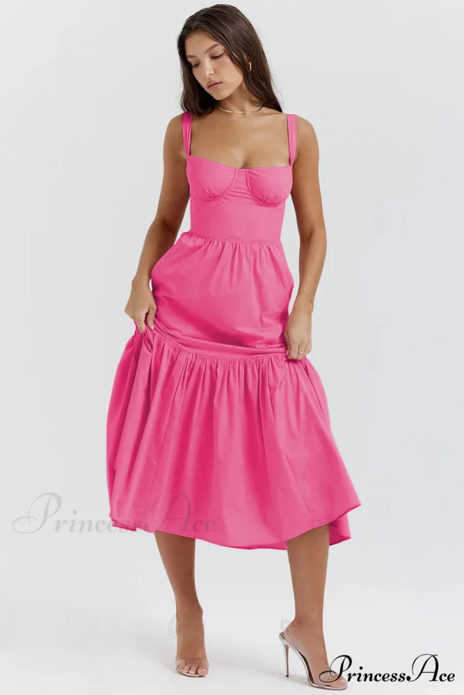 Form-fitting Flared Holiday Dress Rose Red / S vacationdress-250223