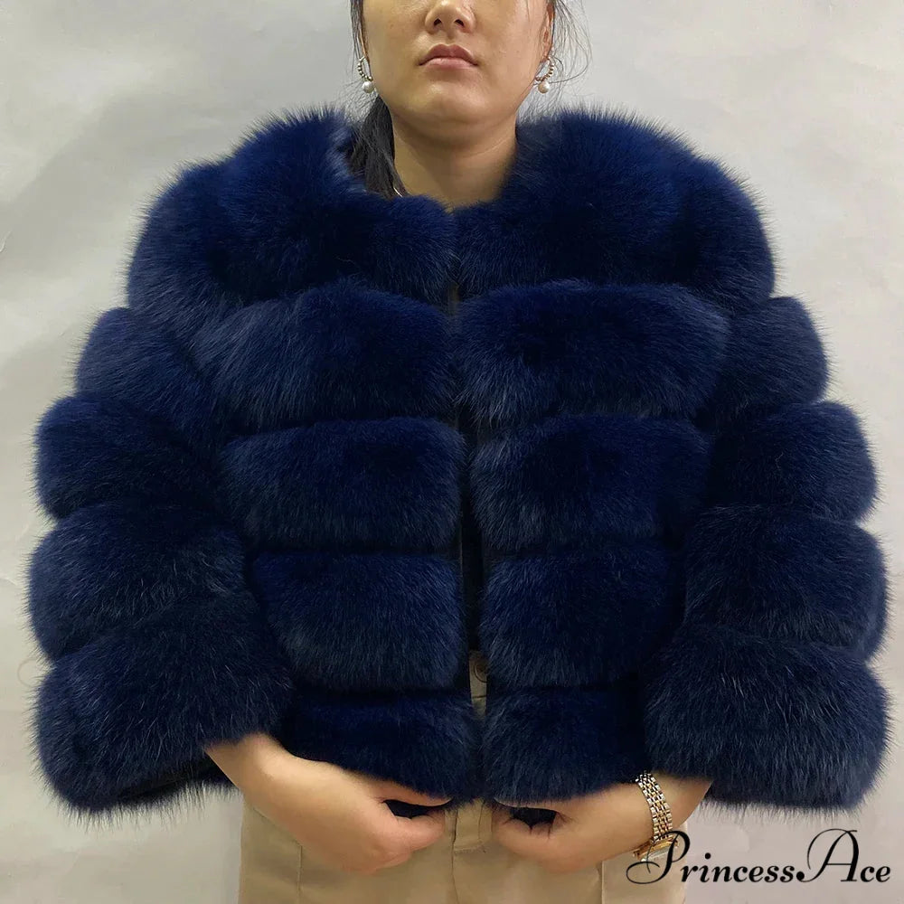 Fox Fur Winter Chilly Weather Coat NAVY BLUE / S coats-241228