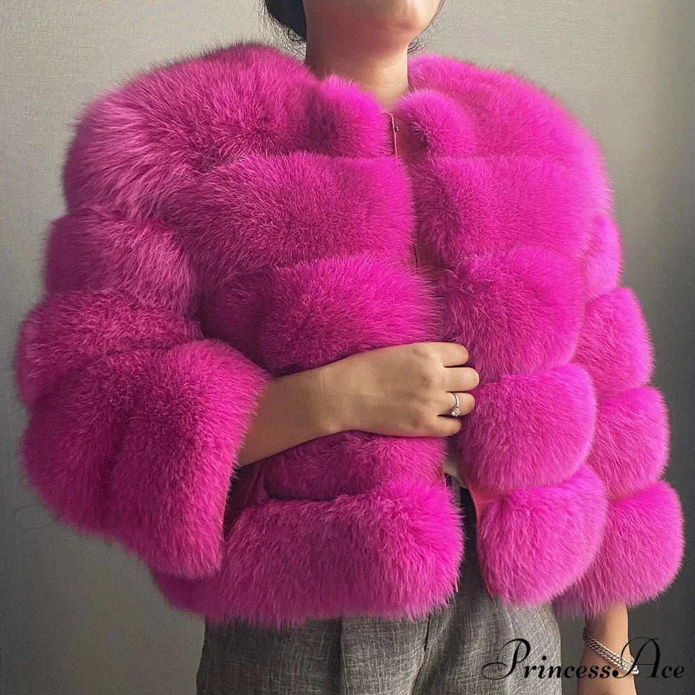 Fox Fur Winter Chilly Weather Coat Rose red / S coats-241228
