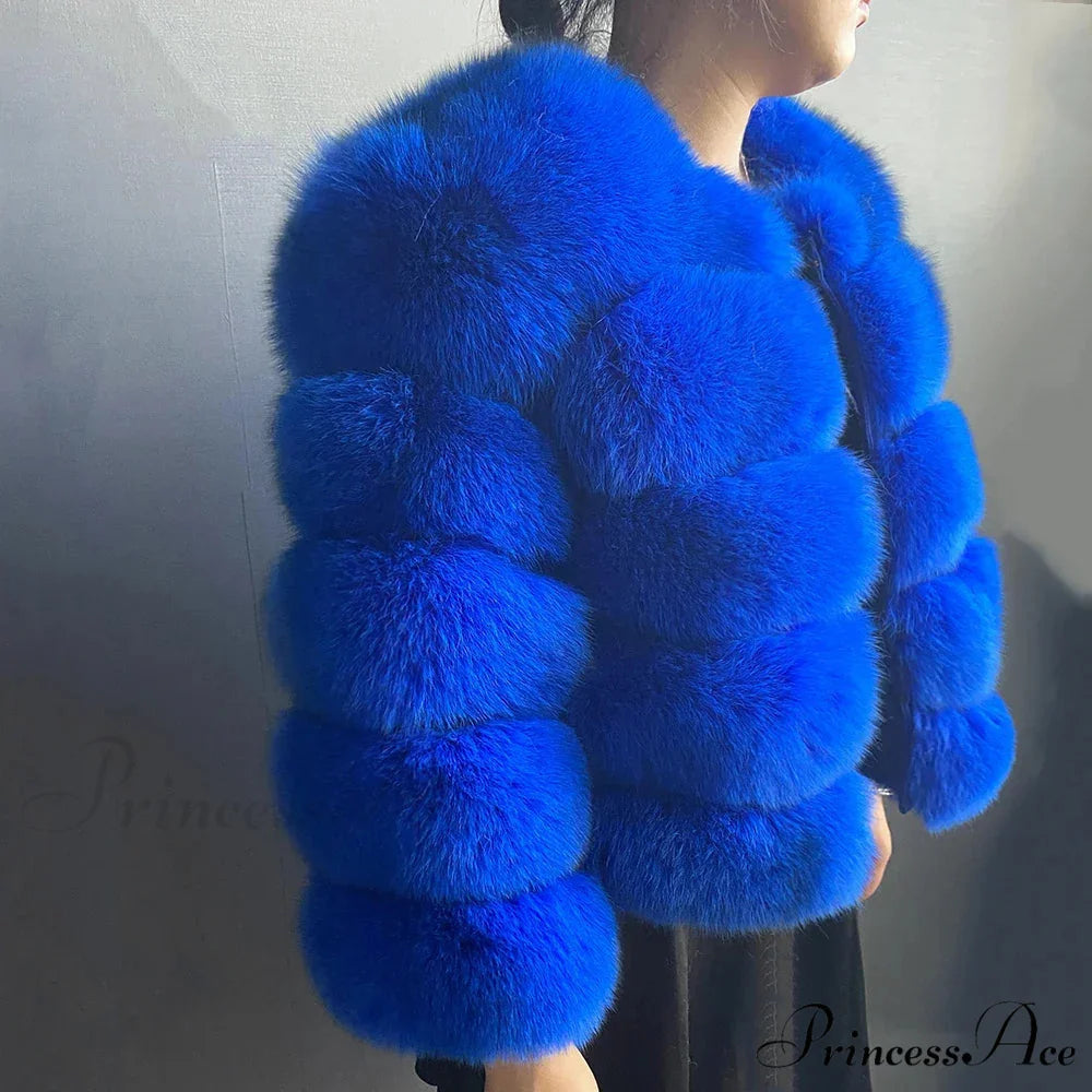 Fox Fur Winter Chilly Weather Coat royal blue / S coats-241228