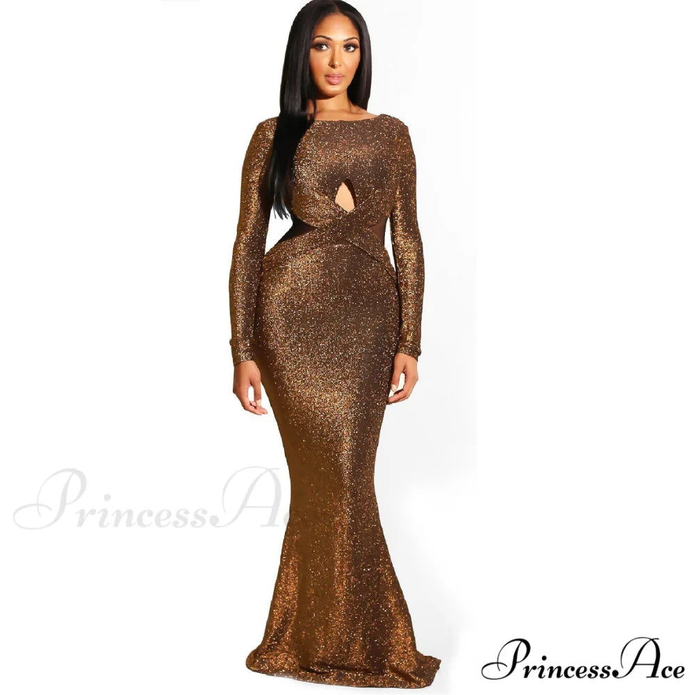 Francine Formal Open Charming Back Glitter Dress Brown / S